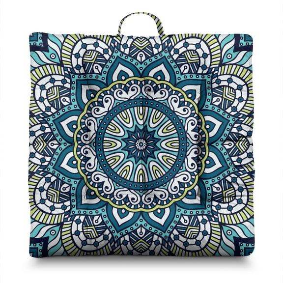 Exotic Cultural Floor Cushion Square Mandala Pillow with Abstract Ornamental Patterns, Perfect for Office or Balcony