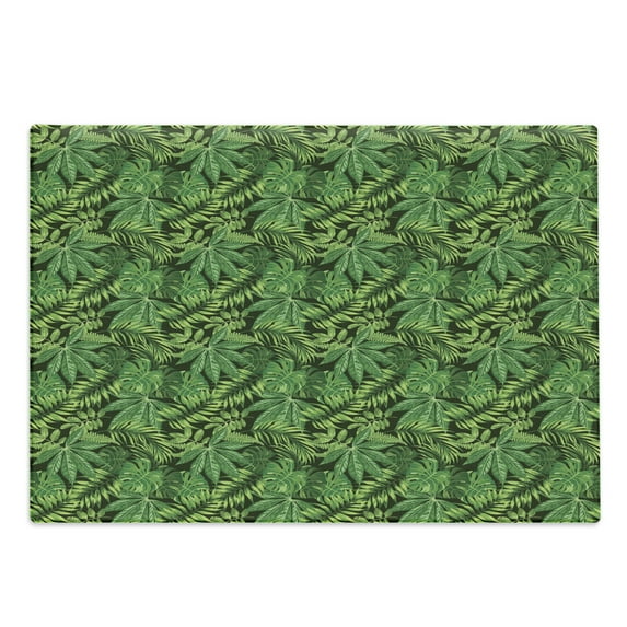 Exotic Cutting Board, Repetitive Tropical Pattern with Various Types Green Tones Jungle Leaves, Decorative Tempered Glass Cutting and Serving Board, in 3 Sizes, by Ambesonne