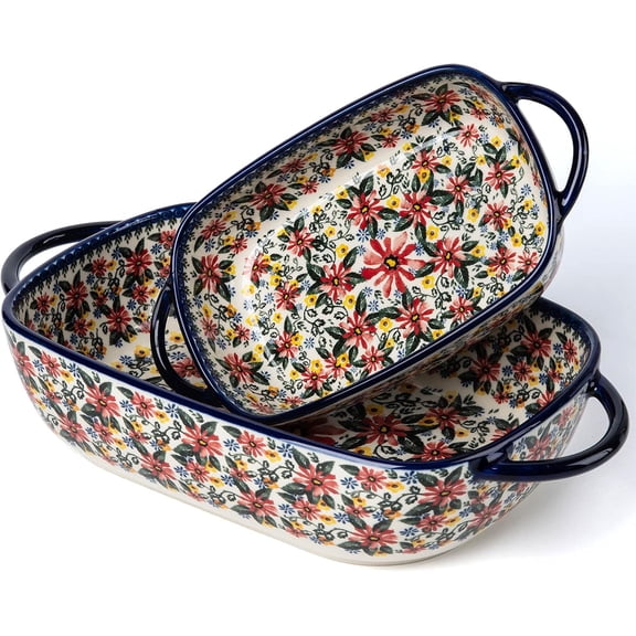 Exotic Daisy Ceramic Rectangular Baking Dish Set  2-Piece Casserole and Lasagna Pan