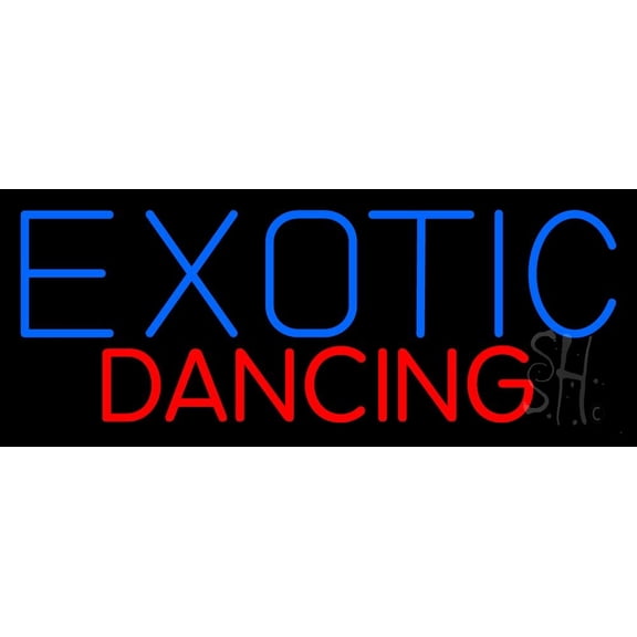 Exotic Dancing Strip Club LED Neon Sign 13" Tall x 32" Wide - inches Black Square Cut Acrylic Backing, with Dimmer - Premium built indoor Sign for Strip Club, Dance club, Dcor, Bar.