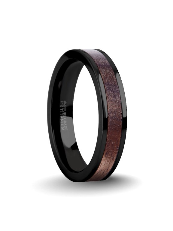 Exotic Dark Walnut Wood Twin Inlay Black Titanium Wedding Band, 4mm, Size 12