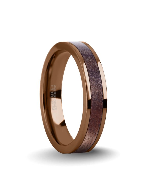 Exotic Dark Walnut Wood Twin Inlay Brown Titanium Wedding Ring, 4mm, Size 9.5