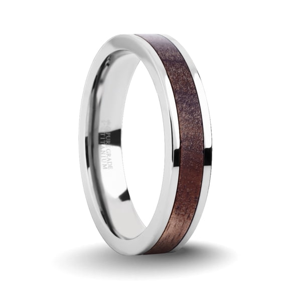 Exotic Dark Walnut Wood Twin Inlay Titanium Wedding Ring, 4mm, Size 10