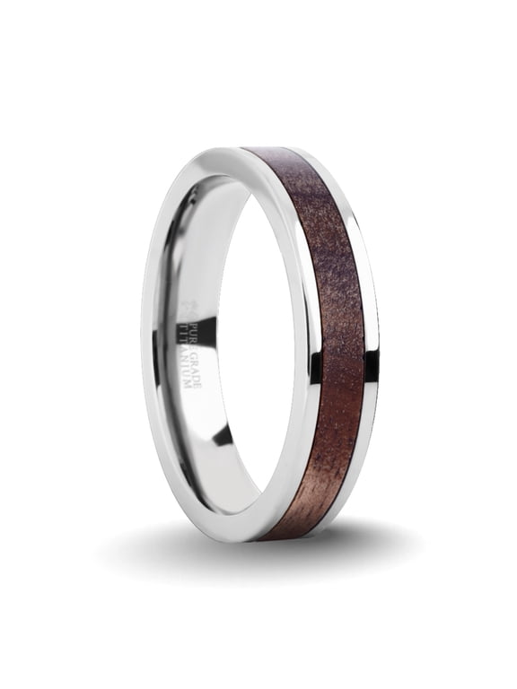 Exotic Dark Walnut Wood Twin Inlay Titanium Wedding Ring, 4mm, Size 10