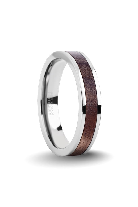 Exotic Dark Walnut Wood Twin Inlay Titanium Wedding Ring, 4mm, Size 9
