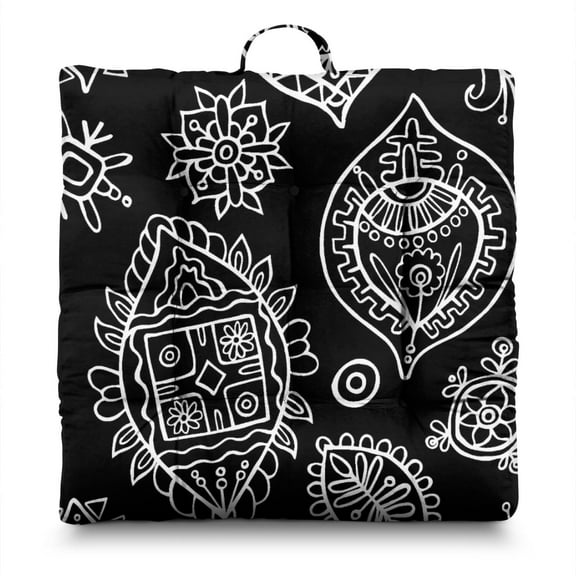 Exotic Decorative Meditation Seat - Japanese-Style Floor Pillow with Artistic Ethnic Pattern, Soft & Resilient Filling