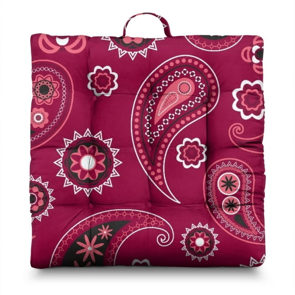 Exotic Decorative Tatami Mat Seat Pad - Supportive Square Meditation Cushion with Retro Abstract Design, 4.7 Inch Thick, Great for Yoga