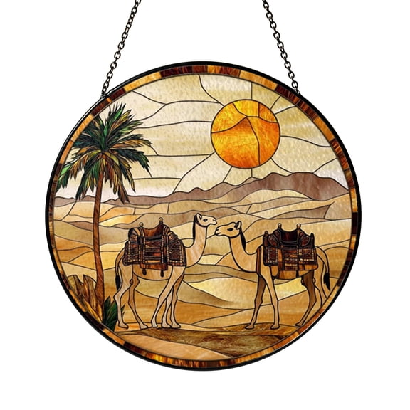 Exotic Desert Camel Scene Stained Glass Style Window Art2101