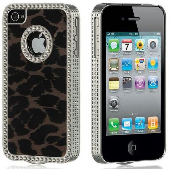 Exotic Diamond Chrome Case and Screen Protector for iPhone 4 / 4S - Leopard Velvet Brown
