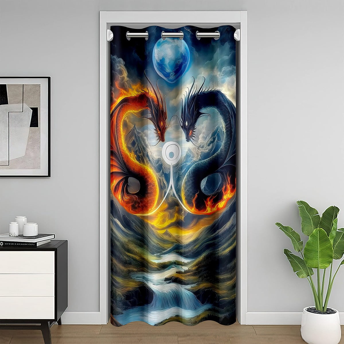 Exotic Dragon Fighting Door Curtain for Privacy,Zen Bedding Yin Yang ...