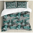 thumbnail image 1 of Exotic Duvet Cover Set, Jungle Forest Leaves with Circle Spirals and Rounds Exotic Geometric, Decorative 3 Piece Bedding Set with 2 Pillow Shams, Calking Size, Hunter Green and Grey, by Ambesonne, 1 of 3