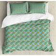 thumbnail image 1 of Exotic Duvet Cover Set, Little Continuous Tropical Natural Organic Healthy Guava Fruit Motifs, Decorative 3 Piece Bedding Set with 2 Pillow Shams, King Size, Seafoam Lime Green Coral, by Ambesonne, 1 of 3