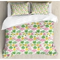 thumbnail image 1 of Exotic Duvet Cover Set, Print of Flamingos Watermelons Pineapples and Island Flowers Leaves, Decorative 3 Piece Bedding Set with 2 Pillow Shams, King Size, Pink Green Mustard, by Ambesonne, 1 of 3