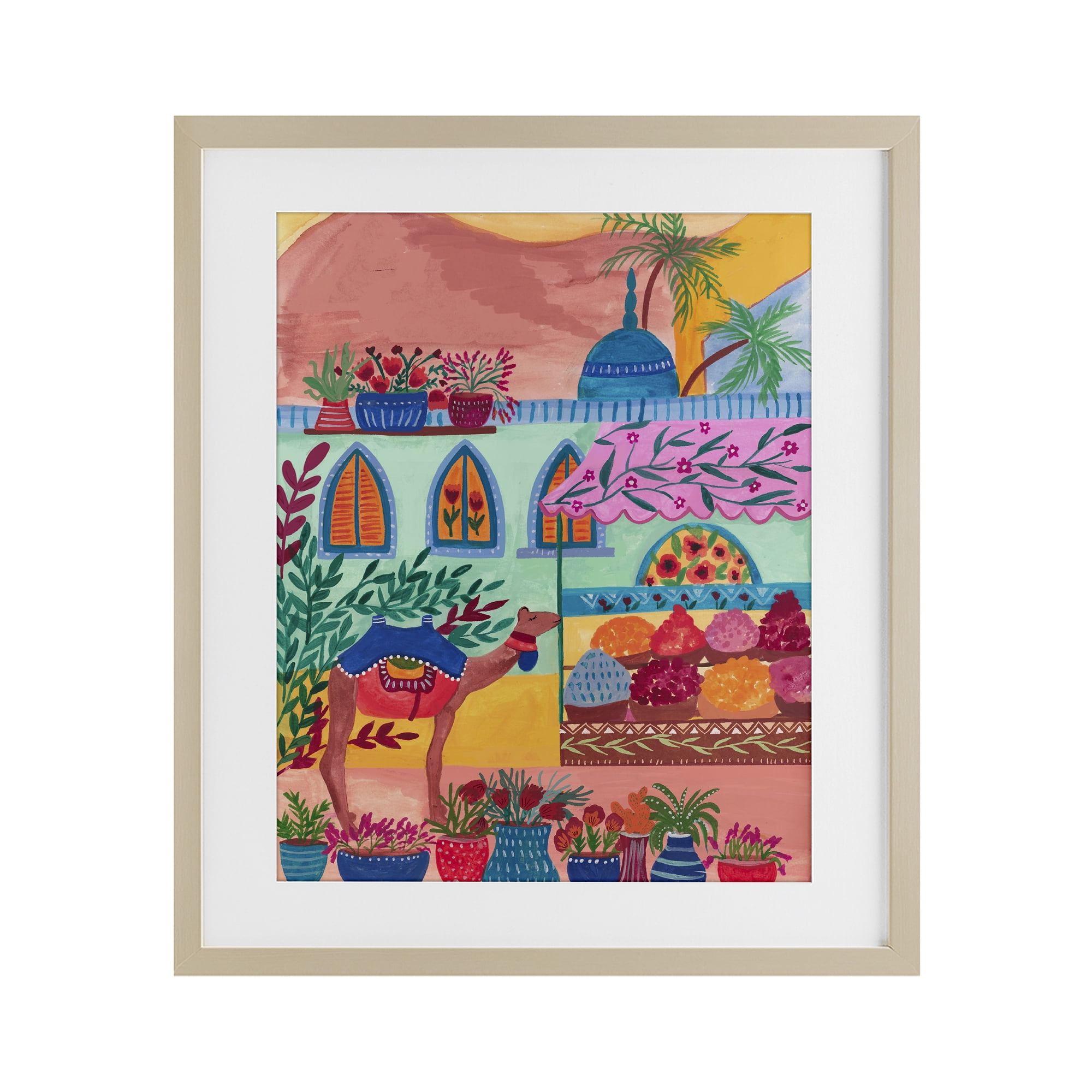 Exotic Egypt Camel Birch Framed Print Under Glass, design by Nabeela Rumi