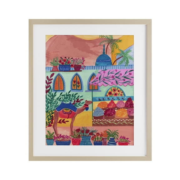 Exotic Egypt Camel Birch Framed Print Under Glass, design by Nabeela Rumi