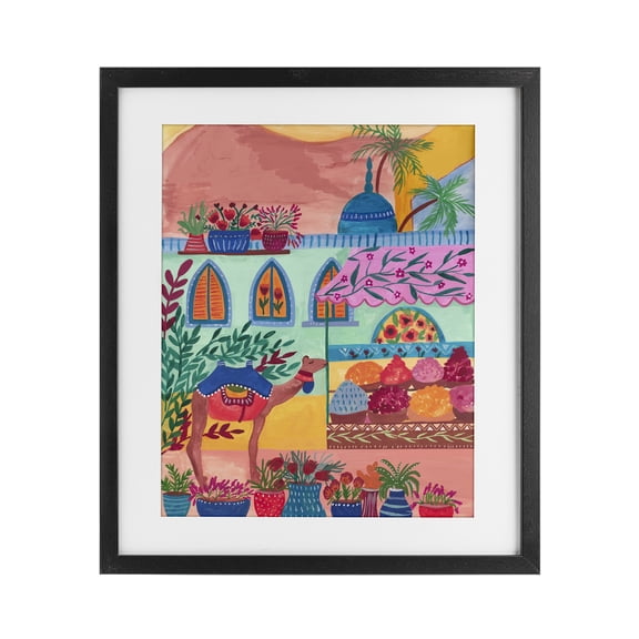 Exotic Egypt Camel Black Framed Print Under Glass, design by Nabeela Rumi