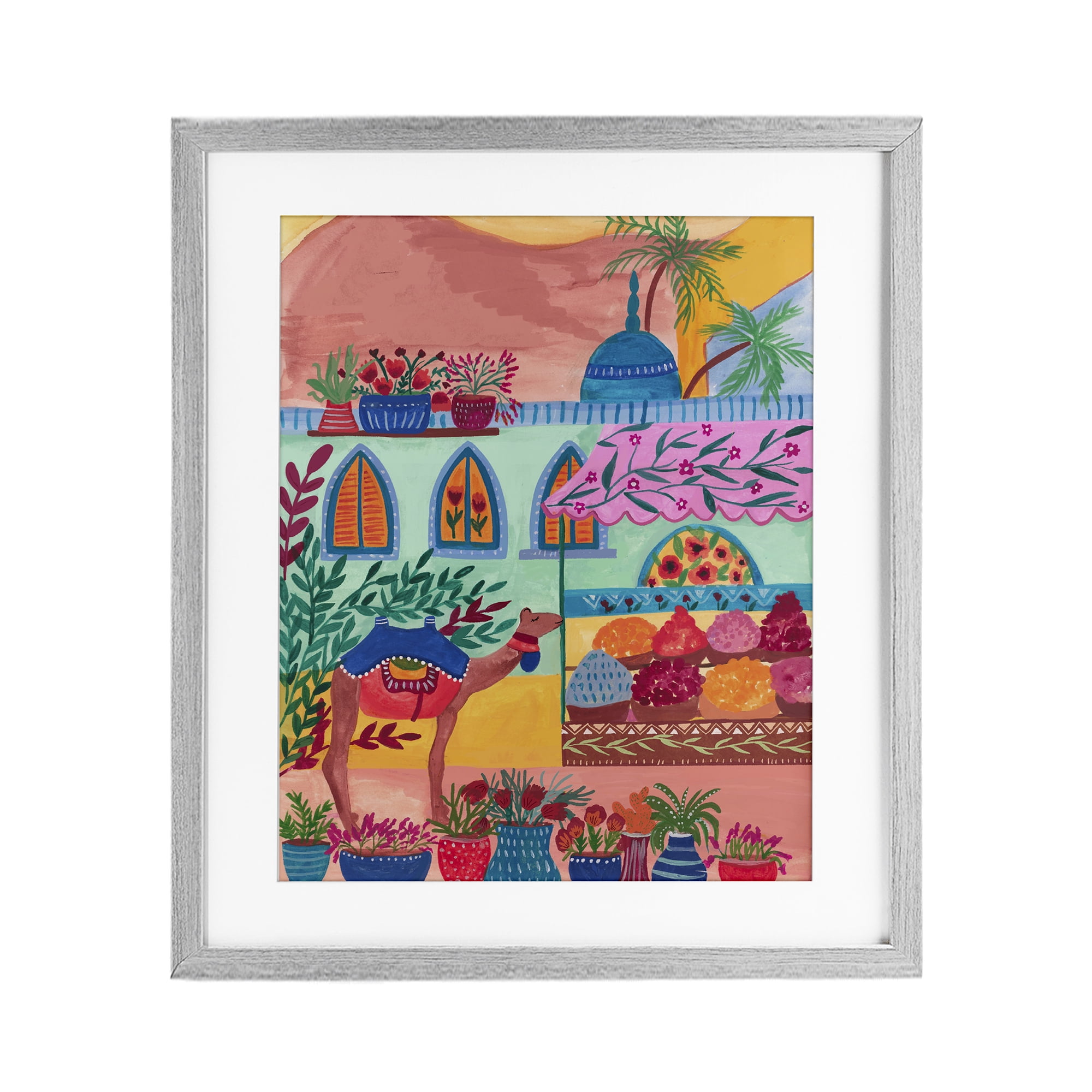 Exotic Egypt Camel Gray Framed Print Under Glass, design by Nabeela Rumi