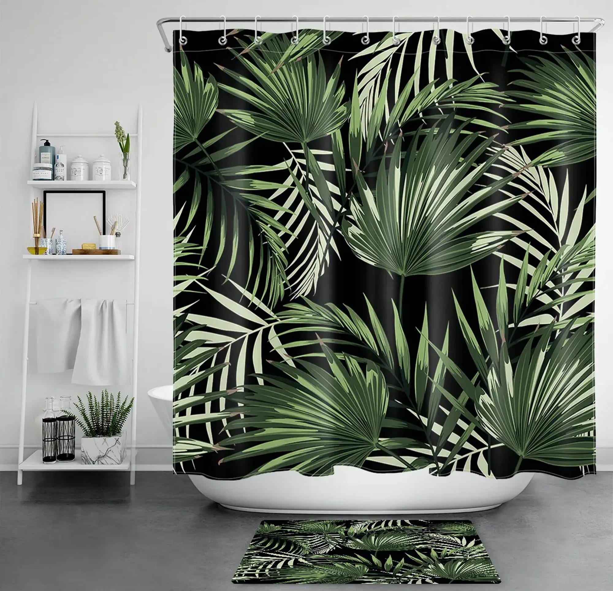 Exotic Elegance Tropical Palm Leaves Shower Curtain Set with