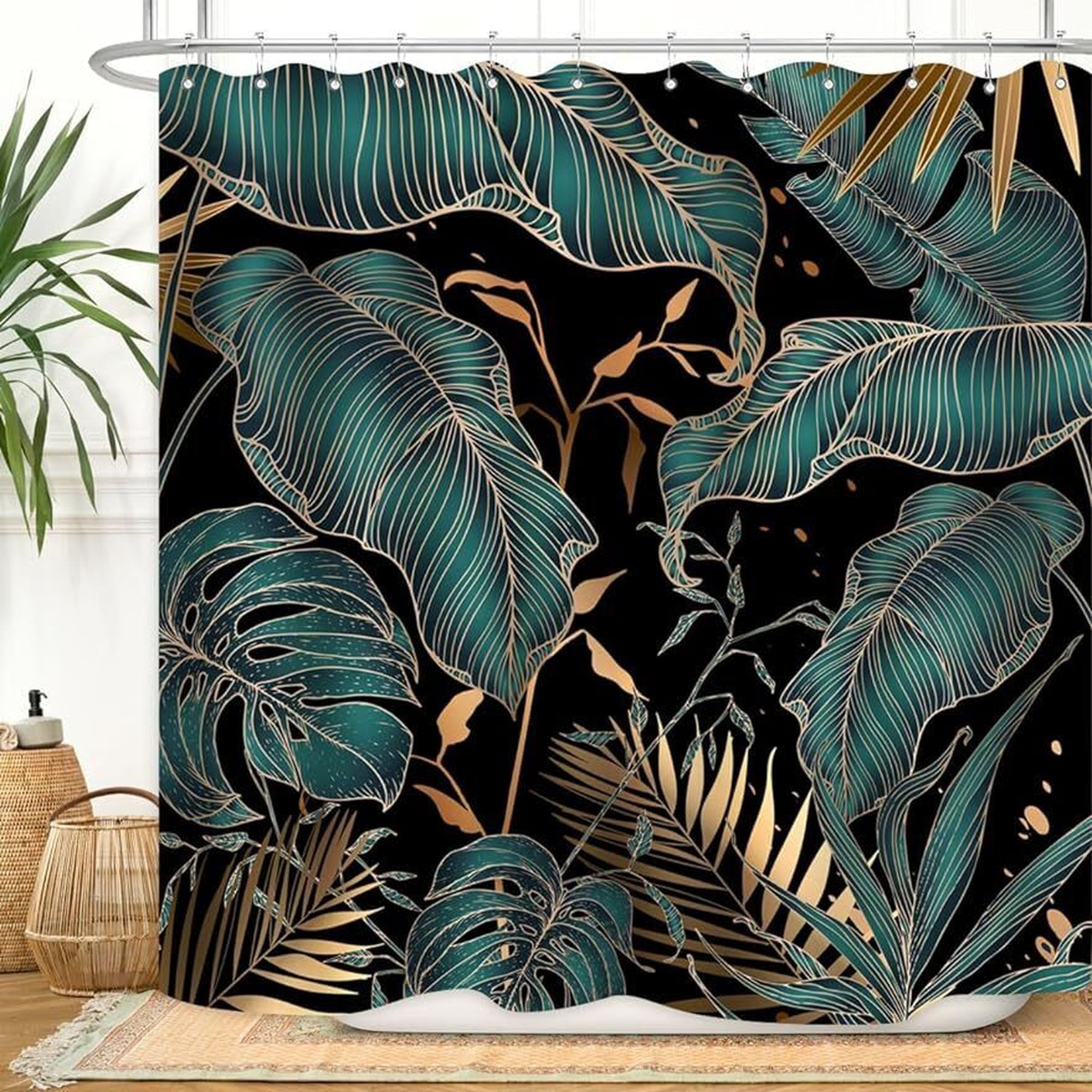 Exotic Elegance Vibrant Tropical Palm Leaves Shower Curtain with