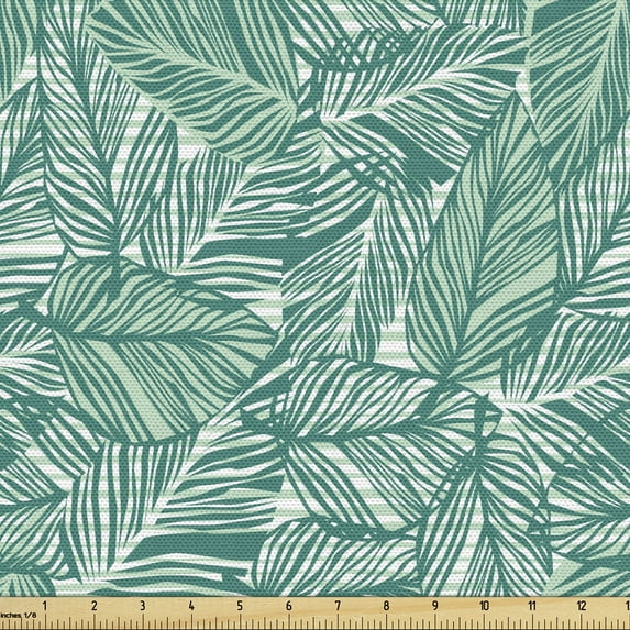 Ambesonne Exotic Fabric by the Yard Upholstery, Abstract Jumble Leaves Woods, 10 Yards, Teal Mint Green White