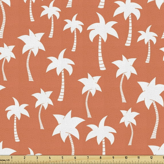 Ambesonne Exotic Fabric by the Yard Upholstery, Tropical Palm Tree Motifs, 10 Yards, Burnt Sienna White