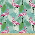 thumbnail image 1 of Ambesonne Exotic Fabric by the Yard Upholstery, Flamingos Standing Leaves, 5 Yards, Seafoam and Multicolor, 1 of 5