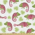 thumbnail image 1 of Ambesonne Exotic Fabric by the Yard Upholstery, Chameleons and Palm Leaves, 1 Yard, Dark Coral Green, 1 of 5