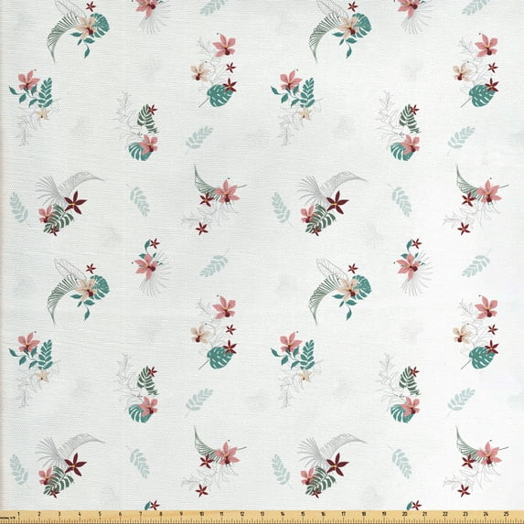 Ambesonne Exotic Fabric by the Yard Upholstery, Delicate Pastel Floral Art, 10 Yards, Pale Ruby Dark Sea Green