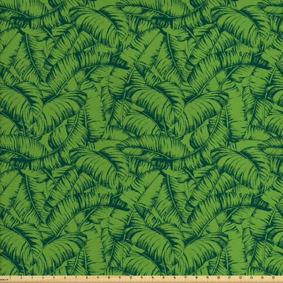 Ambesonne Exotic Fabric by the Yard Upholstery, Clutter of Banana Leaves, 10 Yards, Fern Green Hunter Green