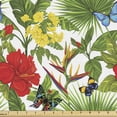 thumbnail image 1 of Ambesonne Exotic Fabric by the Yard Upholstery, Cheerful Hibiscus Butterfly, 1 Yard, Olive Green Multicolor, 1 of 5
