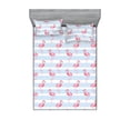 thumbnail image 1 of Exotic Fitted Sheet & Pillow Sham Set, Continuous Style Flamingo Drawing on Bicolored Striped Background, Decorative Printed 3 Piece Bedding Decor, Queen, Pale Pink Soft Blue and White, by Ambesonne, 1 of 2