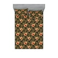 thumbnail image 1 of Exotic Fitted Sheet & Pillow Sham Set, Lilium Flowers in the Tropical Jungle Leaves Orderly Repeated Pattern, Decorative Printed 3 Piece Bedding Decor, Full, Pale Salmon Army Green, by Ambesonne, 1 of 2