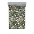 thumbnail image 1 of Exotic Fitted Sheet & Pillow Sham Set, Pattern of Watercolor Style Bird of Paradise Strelitzia Flowers Leaves, Decorative Printed 3 Piece Bedding Decor, Calking, Olive Green Pale Rust, by Ambesonne, 1 of 2