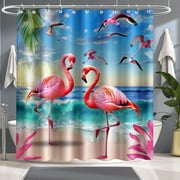 Exotic Flamingo Paradise Shower Curtain Vibrant 2D Art for Home Decor