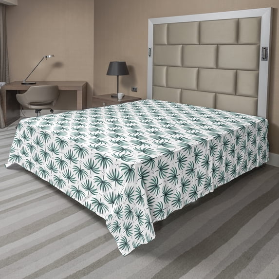 Exotic Flat Sheet, Palm Split Leaves Simplistic Pattern in Continuous Form, Soft Comfortable Top Sheet Decorative Bedding 1 Piece, 6 Sizes, Night Blue Cadet Blue, by Ambesonne