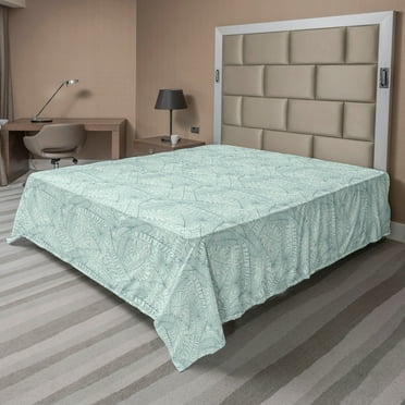 Exotic Flat Sheet, Wild Nature Inspired Outlines of Tropical Leaf Sketches Jungle Ornament, Soft & Comfy Top Sheet Decorative Bedding 1 Piece, California King, Pale Mint Green, by Ambesonne