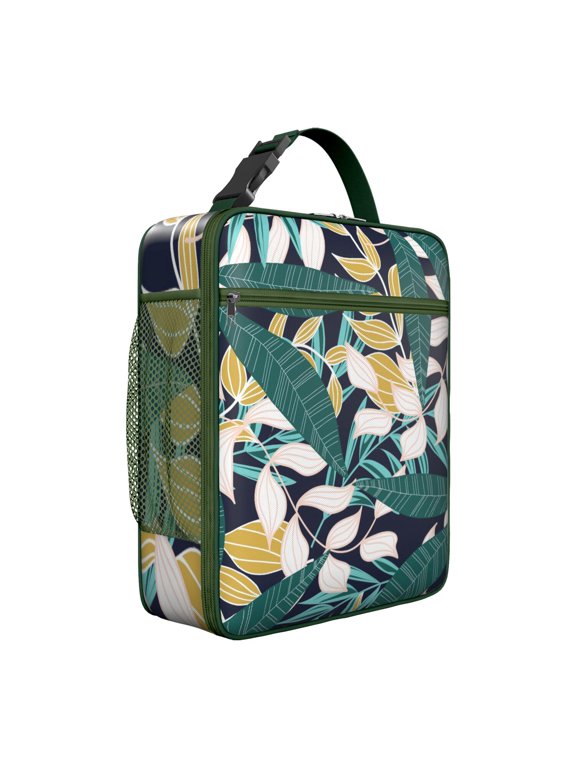 Exotic Floral Botanical Jungle Leaves Insulated Lunch Bag – Tropical Floral Hawaiian Print Jungle Leaves Summer Beach Hawaiian Hibiscus Summer Hawaiian Palm Leaf Tropical Boho Resort Tote