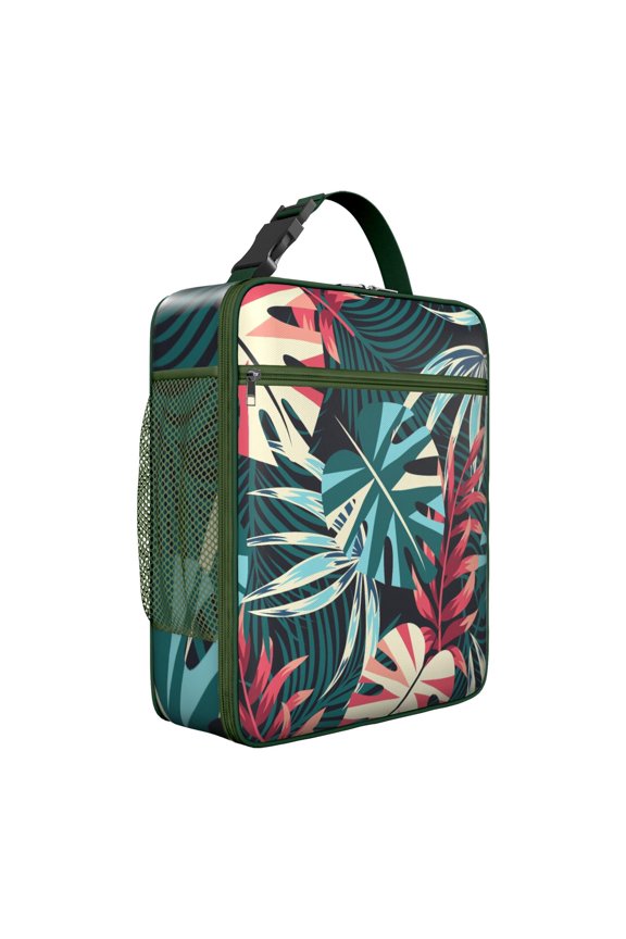 Exotic Floral Botanical Jungle Leaves Insulated Lunch Bag – Tropical Floral Hawaiian Print Jungle Leaves Summer Beach Hawaiian Hibiscus Summer Hawaiian Palm Leaf Tropical Boho Resort Tote