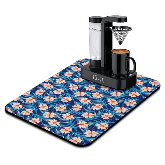 Exotic Floral Coffee Bar Mat, Summer Aesthetic Diatom Mud Dish Drying Pad, Tropical Vibes Kitchen Counter Mat
