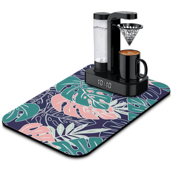 Exotic Floral Coffee Bar Mat, Summer Aesthetic Diatom Mud Dish Drying Pad, Tropical Vibes Kitchen Counter Mat