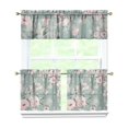 thumbnail image 1 of Exotic Floral Kitchen Curtains 3-Piece Set - Vibrant Hawaiian Hibiscus & Monstera Print, Semi-Sheer Farmhouse Tier Curtains with Valance, Rod Pocket Design, 1 of 6