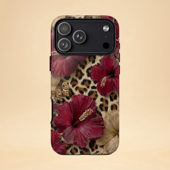 Exotic Floral Leopard Phone Case Fits iPhone Samsung Galaxy Durable Hard Shell Vintage Animal Print