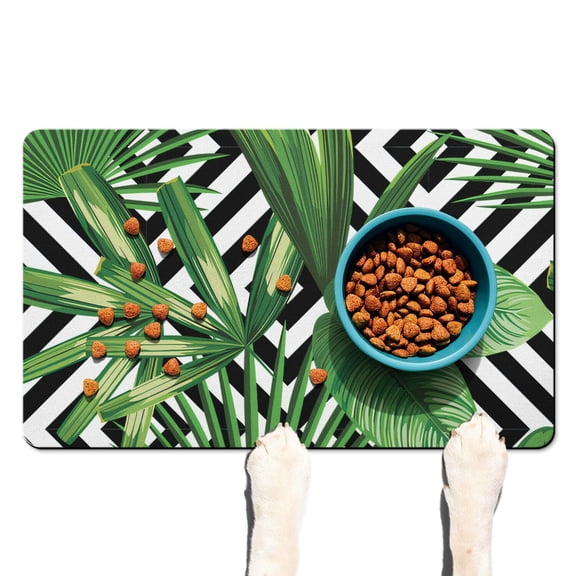 Exotic Floral Pet Placemat - Non-Slip Dog Feeding Mat with Absorbent Foam Core, Keeps Floors Dry, Boho Summer Beach Design