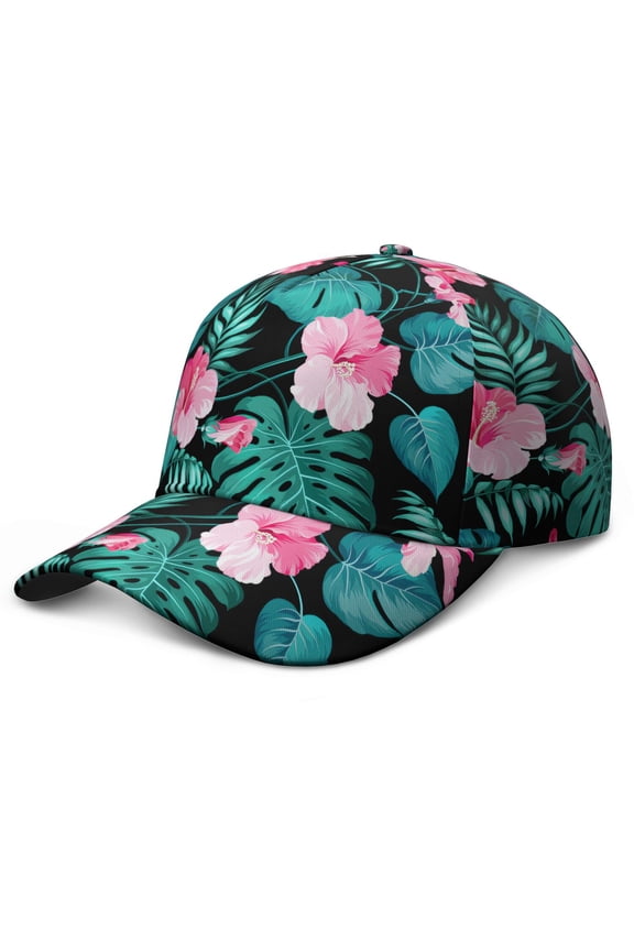 Exotic Floral Print Baseball Cap - Hawaiian Hibiscus Adjustable Snapback Sun Protection Hat