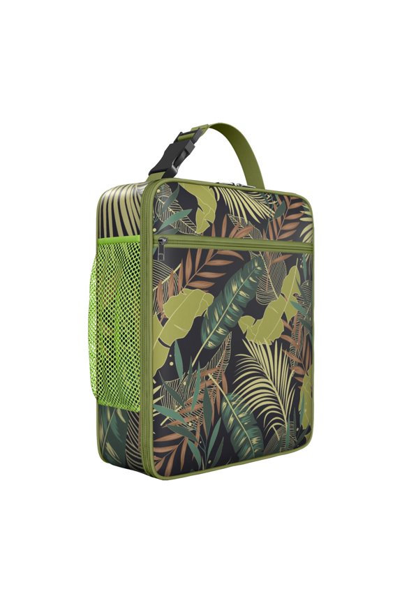 Exotic Floral Summer Beach Insulated Lunch Bag – Tropical Floral Hawaiian Print Jungle Leaves Hawaiian Hibiscus Botanical Jungle Leaves Summer Hawaiian Palm Leaf and Exotic Flowers Tote