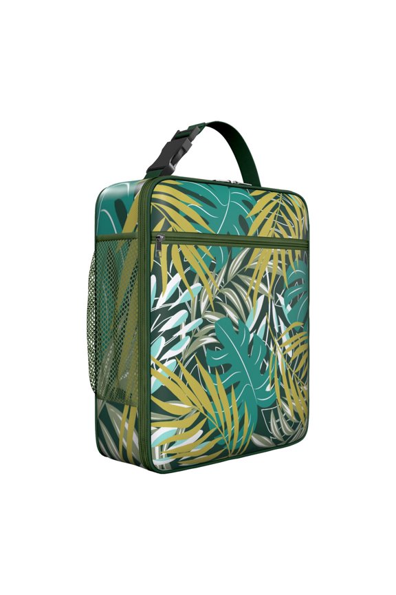 Exotic Floral Summer Beach Insulated Lunch Bag – Tropical Floral Hawaiian Print Jungle Leaves Hawaiian Hibiscus Botanical Jungle Leaves Summer Hawaiian Palm Leaf and Exotic Flowers Tote