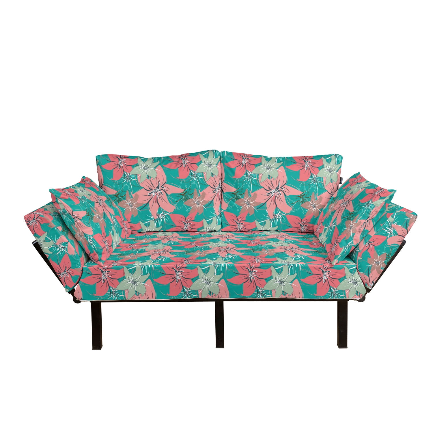 Exotic Futon Couch, Hawaiian Summer Flowers with Hibiscus Blooms ...