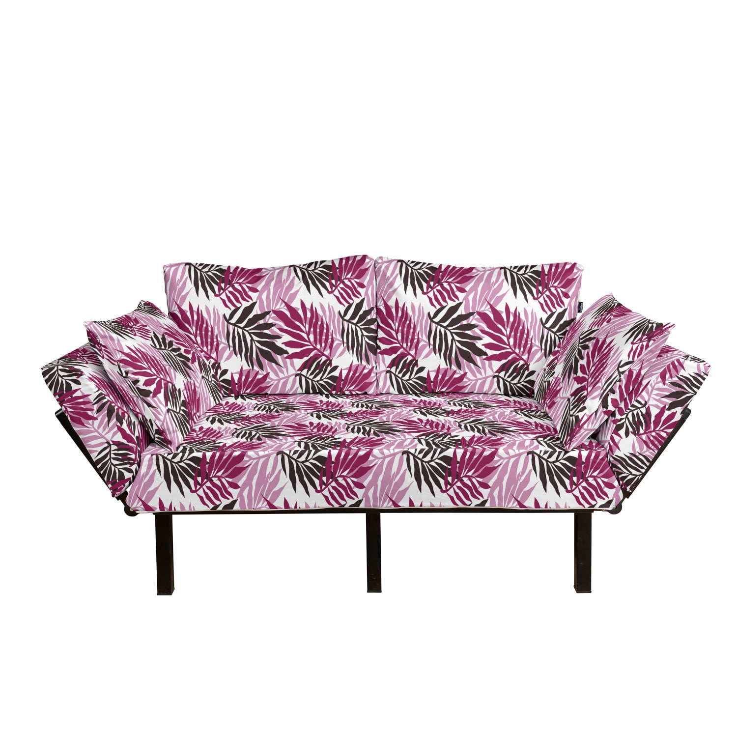 Exotic Futon Couch, Tropical Rain Forest Jungle Leaves Forest Hawaiian