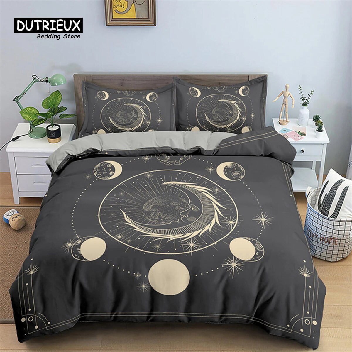 Exotic Galaxy Sun And Moon Duvet Cover Hamsa Hand Quilt Cover ...