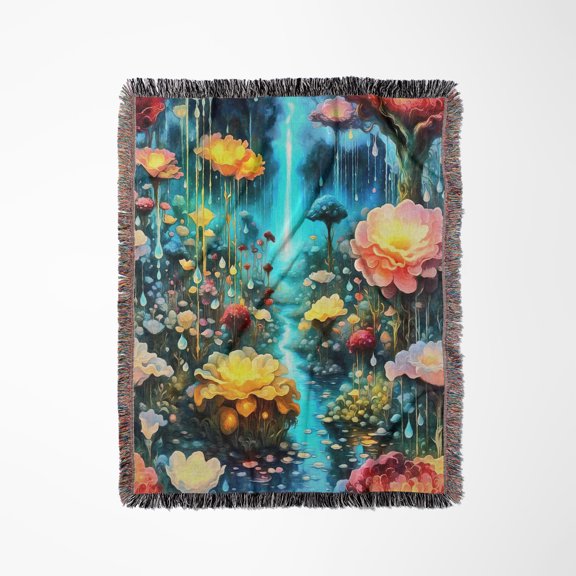 Exotic Garden Maximalist Floral Insanely Detailed Landscape Abstract , Woven Blanket